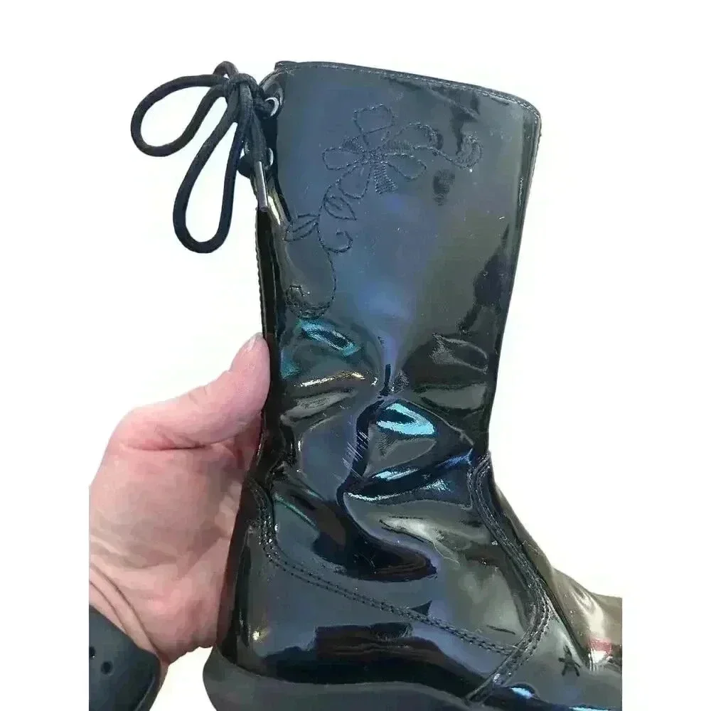 Naturino girls black patent leather boots size 24 US size 8 zip closure
